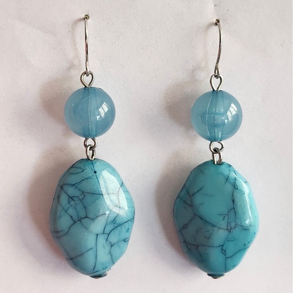 Elegant Blue Dangle Earrings. Turquoise Look, 2.5"